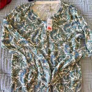 L.L. Bean Cream and Green Sweater